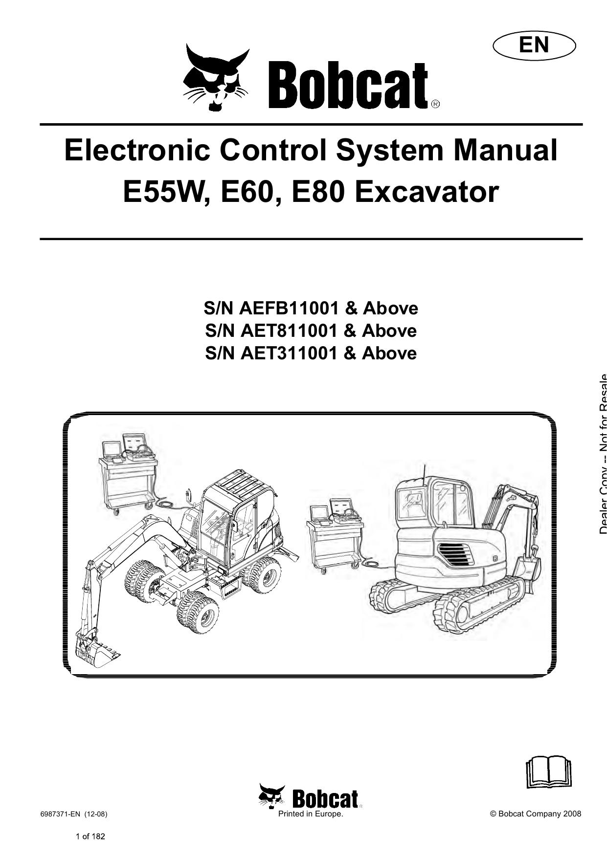 E55W, E60, E80 Excavator Electronic Control System Manual Bobcat